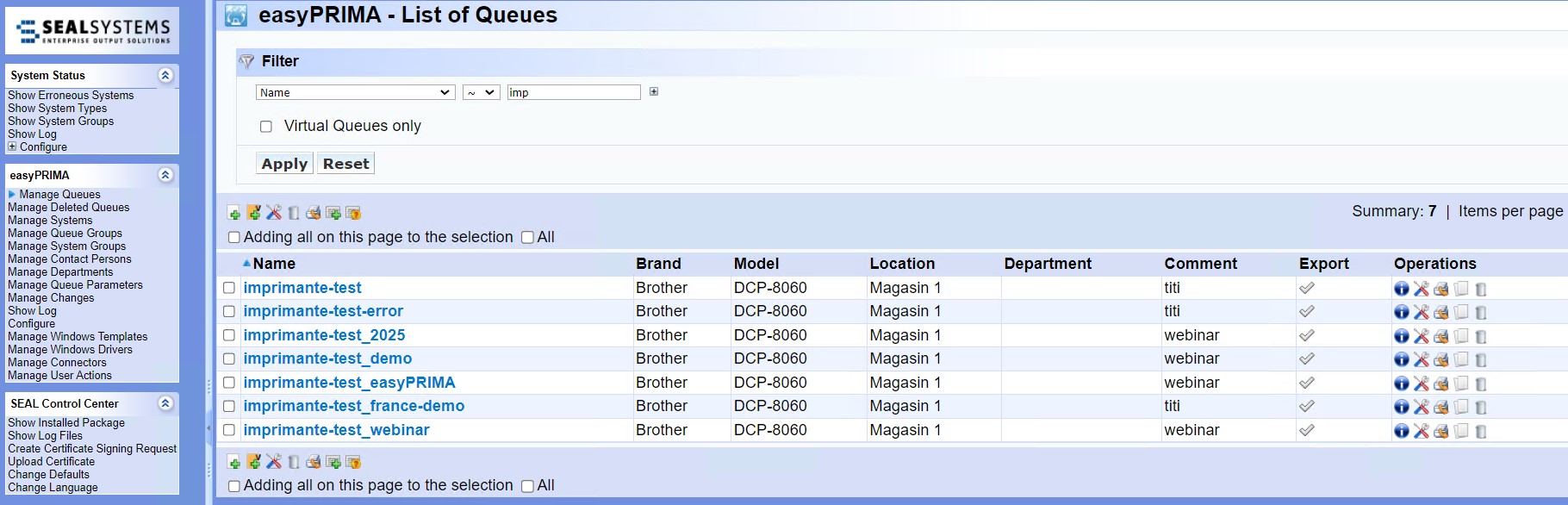 easyPRIMA Gestion des imprimanes